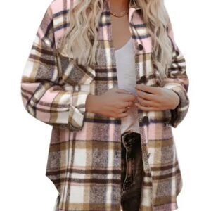 Zeagoo Moteriška Kasual Oversized Marškiniai Striukė – Rožinė S